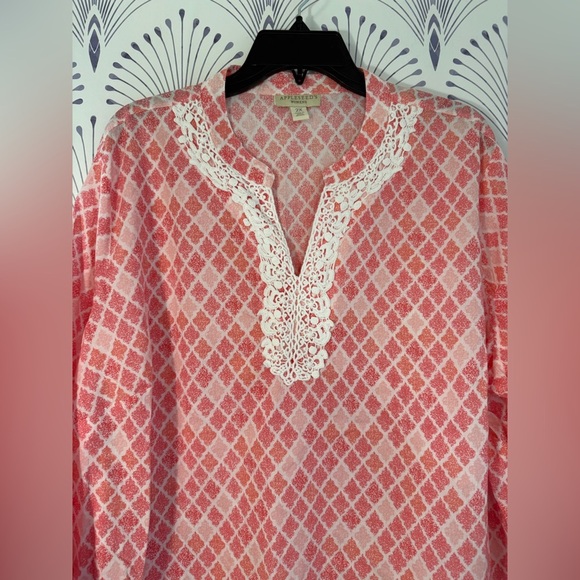 Appleseed's Pink and White 3/4 Sleeve Tunic with Bib Collar plus size 2X women - Picture 4 of 5